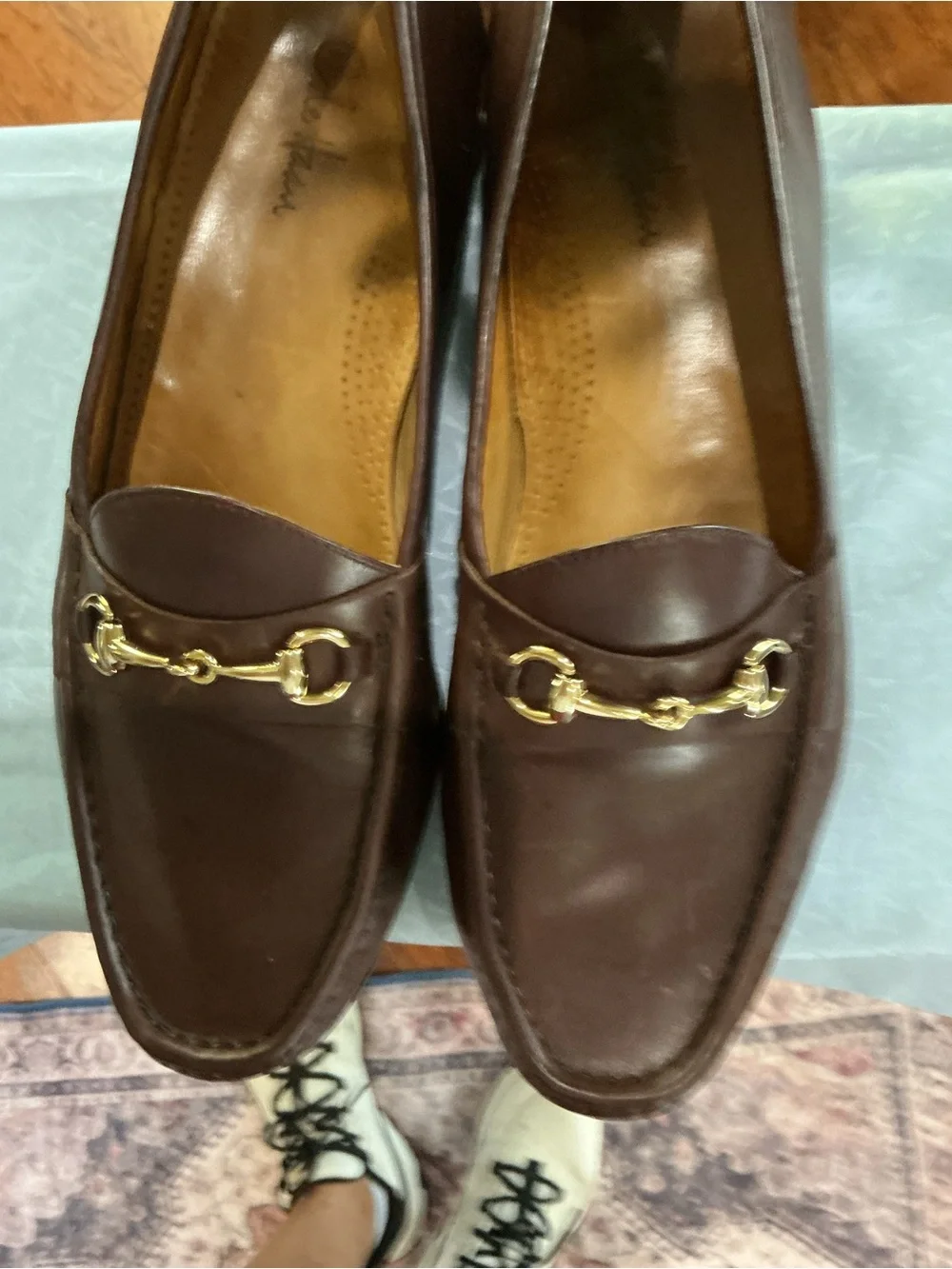 Cole Haan Brown Leather Bit Loafers with Gold Hardware